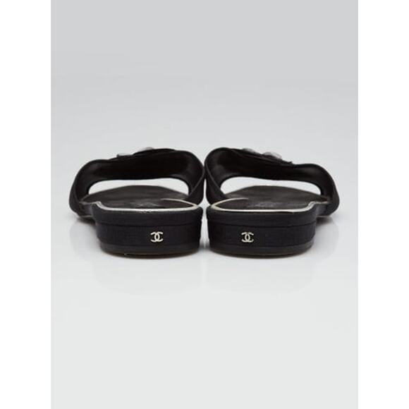 CHANEL Black Mesh Camellia Flower Open Toe Flat Sandals 39.5 sz - Picture 4 of 15